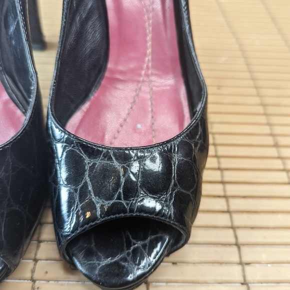 kate spade new york shoes black alligator embossed leather 4" heels open toe wom - Picture 8 of 11